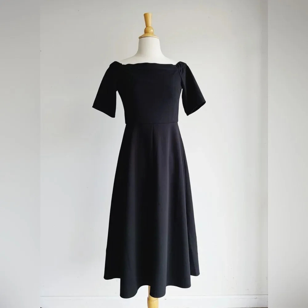 TIBI | Black Off Shoulder Midi Dress | 2